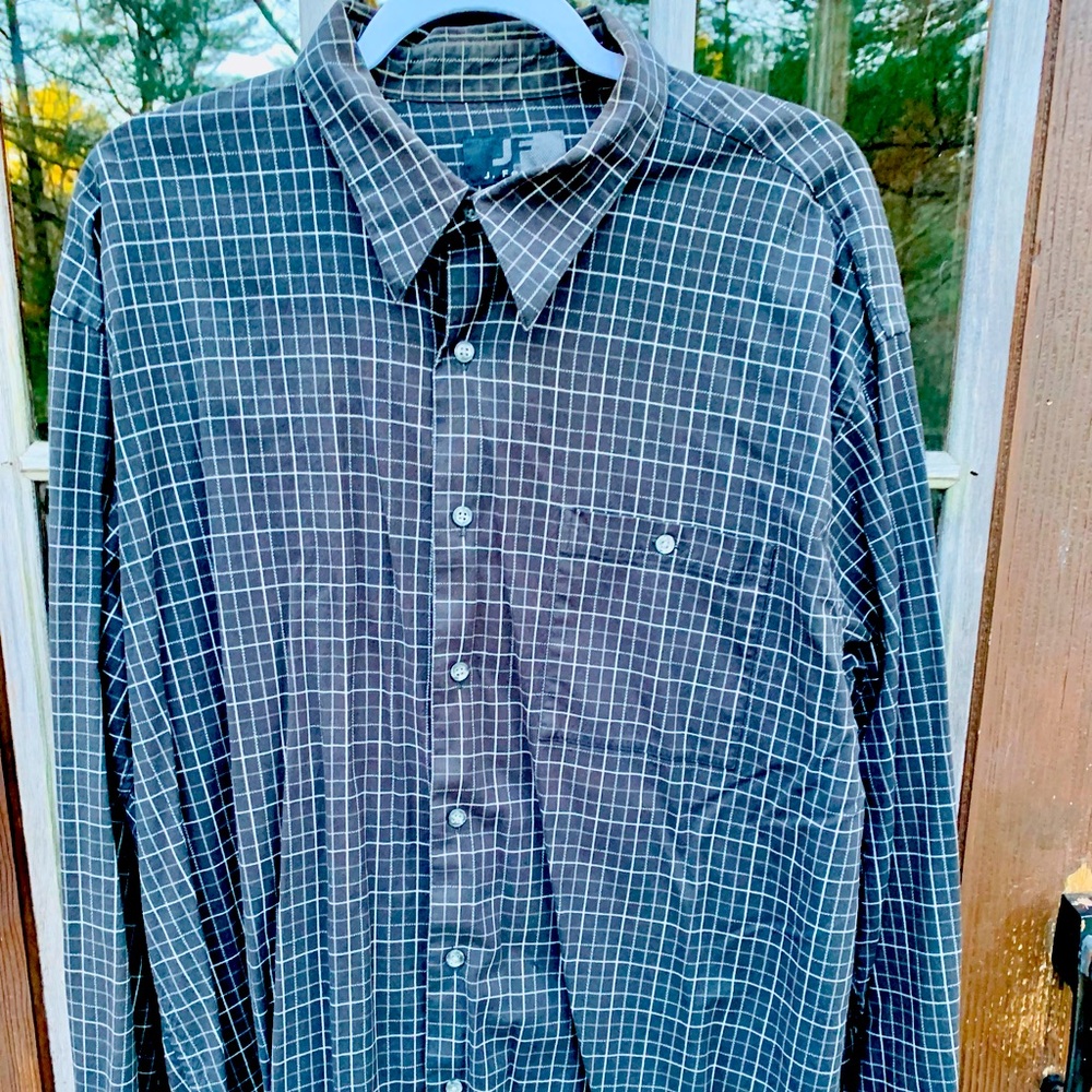 JF J. Ferrar Black white plaid checkered long-sleeve button down shirt top